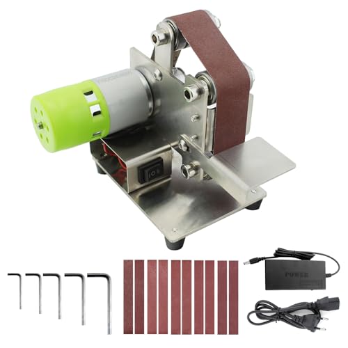 Mulcort Mini lijadora de banda Lijadora eléctrica Pulidora Rectificadora 7 velocidades variables con 10 bandas de lijado para pulir madera Acrílico Metal (Tamaño de la correa: 30 * 330 mm)