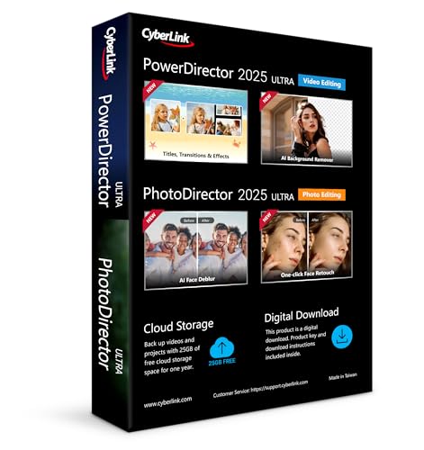 Image of CyberLink PowerDirector and PhotoDirector 2025 Ultra | Easy AI Video Editing & AI Photo Editing Software for Windows | Slideshow Maker | Screen Recorder | Box with Download Code