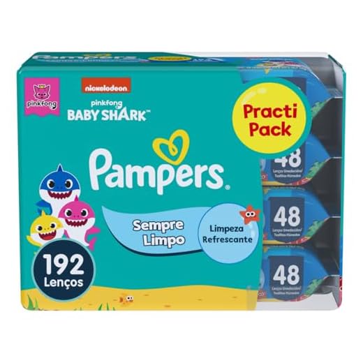 Lenços Umedecidos Pampers Splashers Baby Shark 192 Unidades