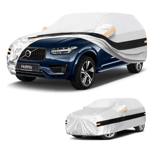 Image of 10 Layers SUV Car Cover Custom Fit for Volvo XC90 (2015-2026), Waterproof All Weather for Automobiles, Outdoor Full Cover Sun Dust Rain Protection with Cotton. Silver