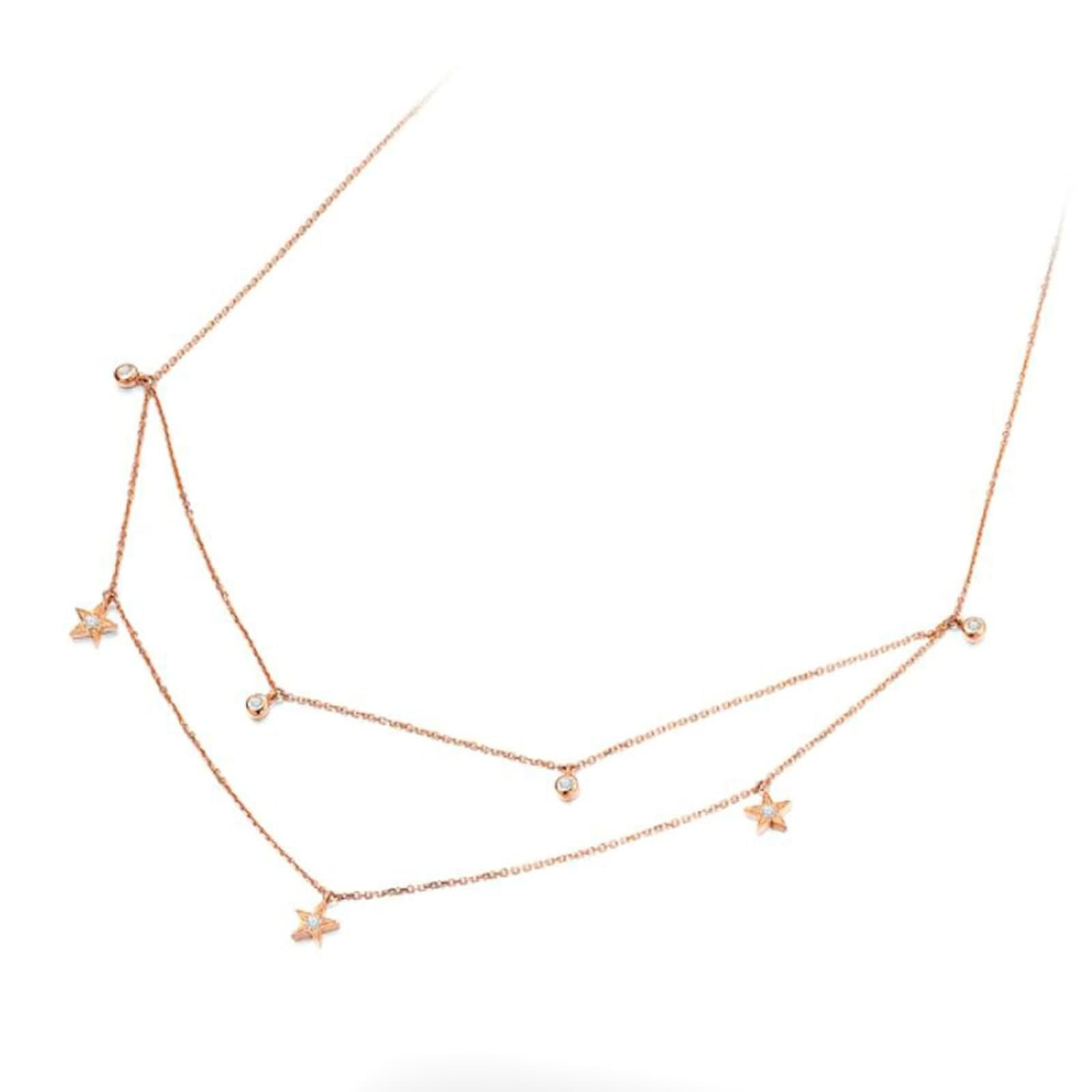 Collar con colgante, collar de cadena para mujer, estrella de doble capa con diamante de 0,14 quilates, oro rosa de 9/14/18 quilates, 45 cm