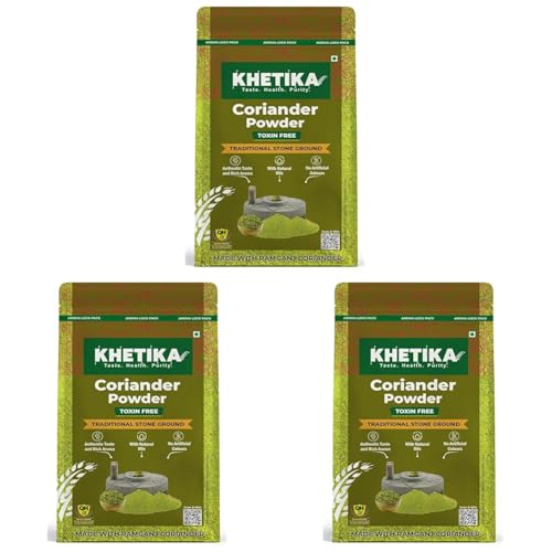 Image of Khetika Coriander Powder 400g | Toxin Free | Traditional Stone Ground | With Natural Oils | Authentic Taste & Rich Aroma (Pack of 3)
