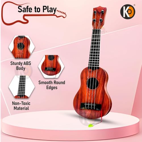 Image of K D Toy Guitar for Kids, 22 Inch Ukulele Style Acoustic Musical Instrument with 4 Nylon Strings & Pick, Educational & Safe Plastic Guitar Toy for Children Age 6+ (Wooden Texture Design)