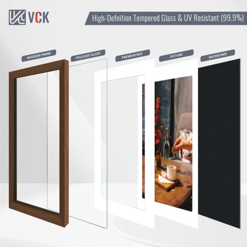 Image of VCK 16x20 Picture Frames 5 Pack, Brown Wood, 11x14 Mat, Glass, for Artwork