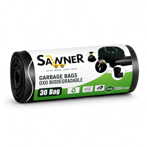 Image of Garbage Bags 19 x 21 Inch Medium Size, 30 Bags (1 Roll), Black Dustbin Bags, Leak Resistant Trash Bags for Kitchen, Bathroom & Office