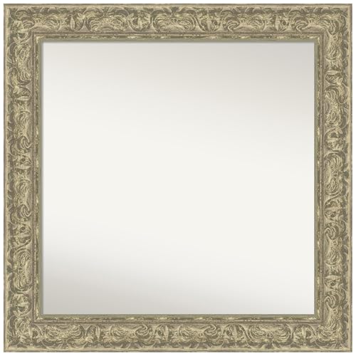 Amanti Art Silver Wall Mirror 33x33 Luxe Antique Silver Square Bathroom Mirror for Wall Decor Living Room, Large Traditional Frame, Hangs Horizonally and Vertically, Bathroom Decor, Non-Beveled Edge
