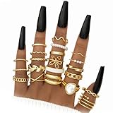 YEEZII 21 Pcs Gold Knuckle Rings Set for Women, Cute Stackable Finger Midi Rings, Dainty Gold Chunky Stacking Womens ring pack