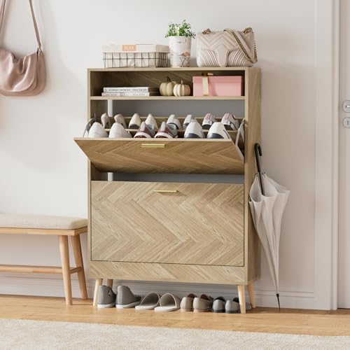 Zapatero estrecho de madera con 2 puertas para pasillo de casa 2