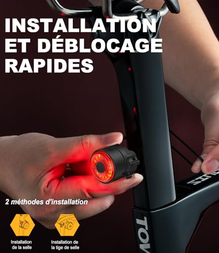 Feu arrière vélo rechargeable USB-C avec éclairage étanche IPX6