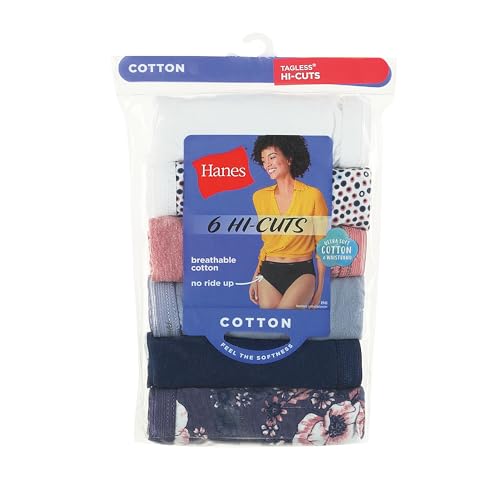 Hanes PP43WB Womens Panties Pack, High-Cut Cotton Briefs, Hi-Cut Underwear, (Colors May Vary) Briefs-Underwear, Solid/Print Mix thumb #5
