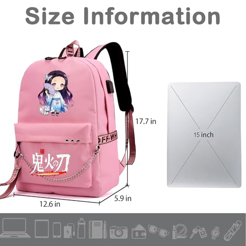 Image of ZJYJING Anime Backpack for School Laptop Backpack with USB Port, Casual Travel Casual Daypack for Teens Girls (Pink-B)