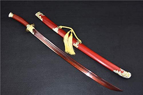 Lin sword,Qing dao,Hand Forged,Damascus Steel red Blade,Redwood Scabbard