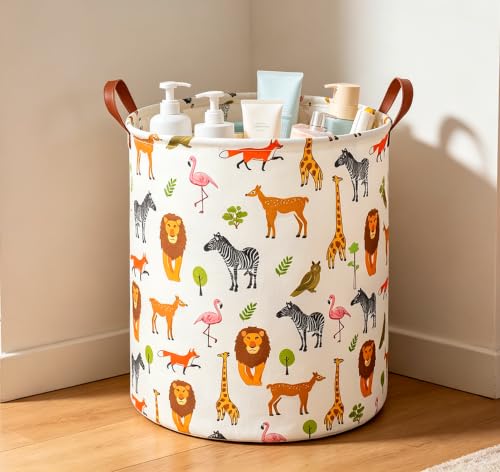 Image of CLOCOR Laundry Basket,Safari Room Decor,Waterproof Storage Basket(Jungle Animals)