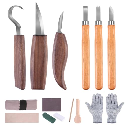 Holz Schnitzwerkzeug Set - 14 STK Schnitzmesser Holz Schnitzen...