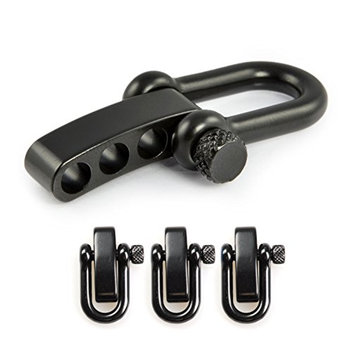 Ganzoo manilles Droites en INOX Noir, Set de 3, Verrouillage par goupille vissée et verrou tournant réglable, Taille M, Ouverture 19 x 10 mm, Tige 5 mm, 23...