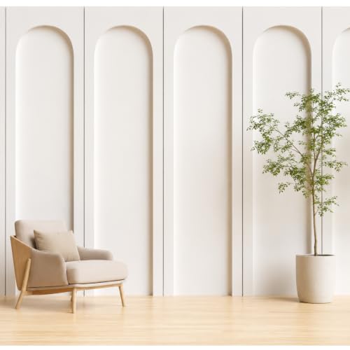 Nuanchu 4 Set Arch MDF Wall Molding Kit 118 x 31.5 Inch Pre-Cut Arch Wainscoting Panel Board and Batten Wall Panel Decor Paintable Accent Kit for DIY Home Bedroom Living Room Decor