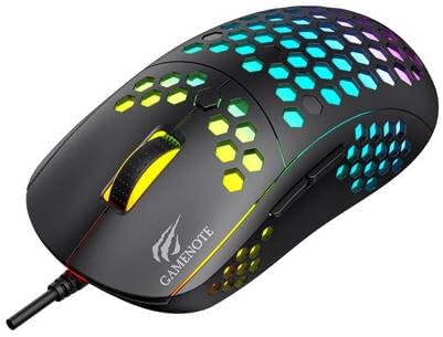 A dalt view of the Havit MS1032 Gaming Mouse, showing the scroll wheel, DPI button, and honeycomb shell.