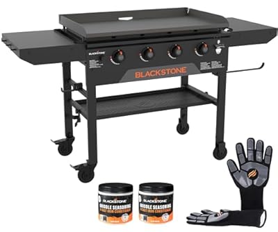 Blackstone Griddle 36 inch 2210 4 Burner Propane Gas Grill, Original 36" Omnivore Griddle with Folding Side Shelves, Outdoor Flat Top Grill for BBQ Grill with Two Griddle Seasoning and Grill Gloves