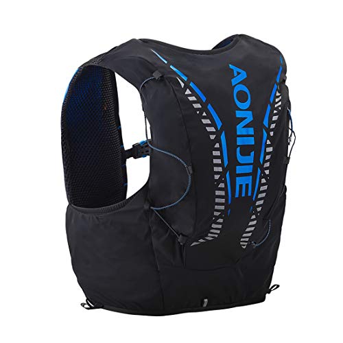 AONIJIE Mochila De Hidratação Para Corrida, Masculina E Feminina, 12L, Bolsa Esportiva Atividades Ao Ar Livre, Maratona, Ciclismo Caminhada (12L#, Preta Azul, G/Gg (40,16-45,27 Polegadas))