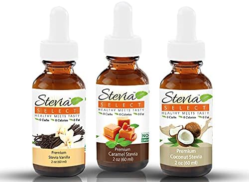 Stevia Select Stevia Drops Vanilla, Caramel, & Coconut Keto Coffee Sugar-Free Flavors Bundle Pack (3) Stevia Flavor 2 Oz.