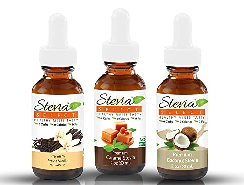 Stevia Select Stevia Drops Vanilla, Caramel, & Coconut Keto Coffee Sugar-Free Flavors Bundle Pack (3) Stevia Flavor 2 Oz. #TOP15