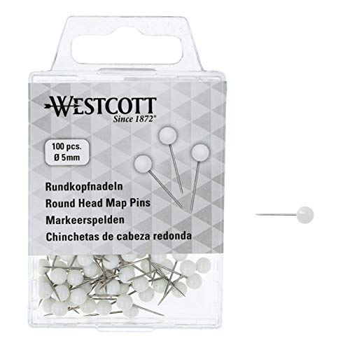 WESTCOTT E-10501 00 Lot de 100 épingles à tête ronde Blanc Diamètre 5 mm Longueur 16 mm