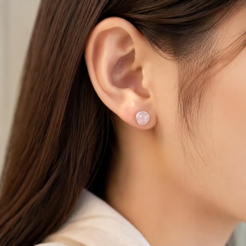 Rose Quartz Stud Earrings for Women 925 Sterling Silver Hypoallergenic - image 3