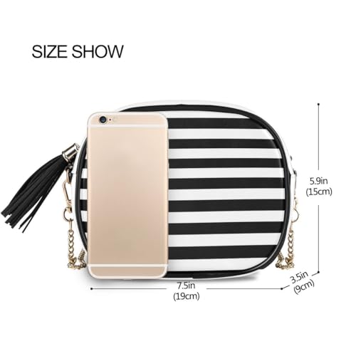 Image of ALAZA Women's Black White Stripes PU Leather Crossbody Bag Shoulder Purse with Tassel