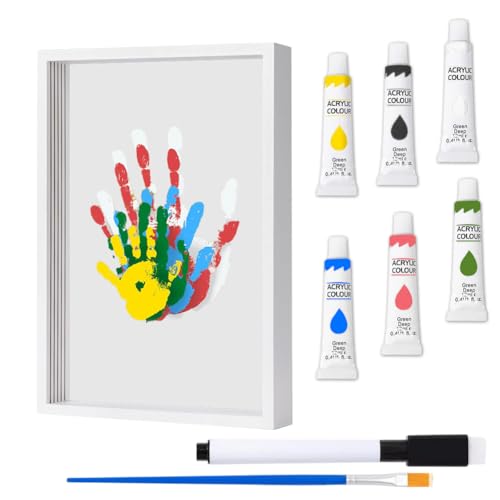 Familien Handabdruck & Fußabdruck Baby Set, DIY Gipsabdruck Hand und Fuß mit Holzrahmen, Ungiftige Fingerfarben, Kreatives Abdruckset Baby, Newborn Baby Set, Geschenk für Eltern & Großeltern