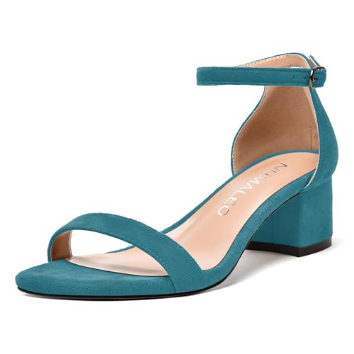 NUMALEO Womens Suede Ankle Strap Comfortable Round Toe Buckle Wedding Casual Chunky Low Heel Heeled Sandals 2 Inch