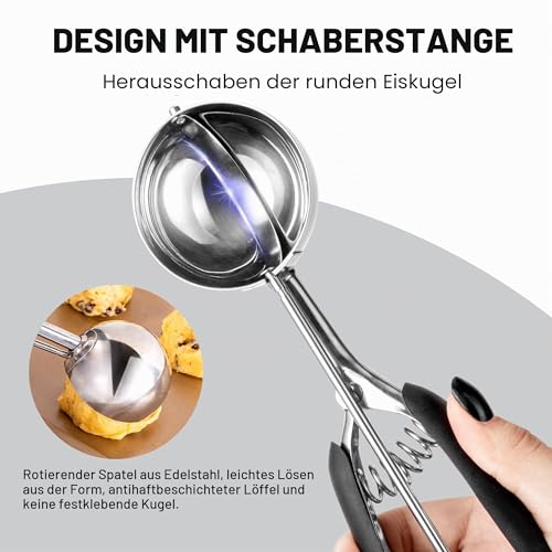 Foto von TJ POP Eisportionierer 6 cm, Edelstahl Groß Eiskugelportioniere mit Auslöser, Eislöffel Portionierer für Groß Eiskugeln, Fleischbällchen und Kartoffelpüree