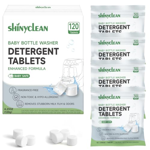 Image of shinyclean Bottle Washer Detergent Tablets, Fits All Machines, 120 count | Baby-safe, deep cleaning, chlorine & fragrance free, no residue, compatible with Momcozy & Baby Brezza Pro and all brands