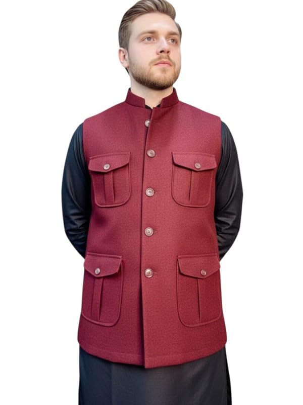 glonex Men's Nehru Jacket Waistcoat, Sleeveless, Four Pocket Design, Mandarin Collar, Button Front-picture-45