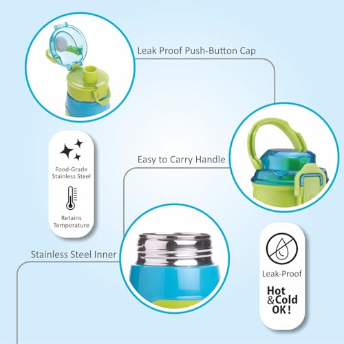 Image of Nayasa Turbo Insulated Inner Steel Water Bottle- 600 ml | BPA Free | Leak Proof | Push Button Cap Water Bottle for School, College & Office | Sky Blue