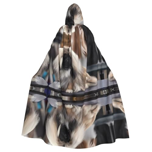 BLWSLC Capa de Halloween con estampado de perro pequinés, capa con capucha, disfraz de fiesta de carnaval (longitud 147 cm/altura de la capucha)