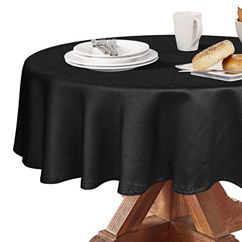 Image of Obstal 210GSM Round Table Cloth, Black, 70 Inch Diameter | Water Resistance Microfiber Tablecloth, Decorative Fabric Circular Table Cover for Outdoor and Indoor Use