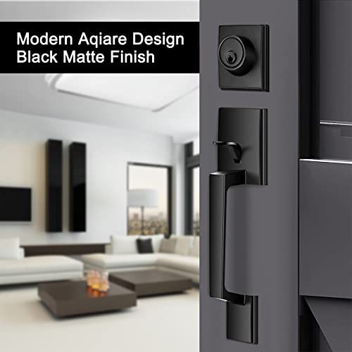 Door Handle Sets, Double Front Door Handle Set, Heavy Duty Matte Black Double Door Handleset With Dummy, Double Door Lock Set For Front Door Back Doors Or Office Doors (Keyed And Dummy Handle Set) #TOP5