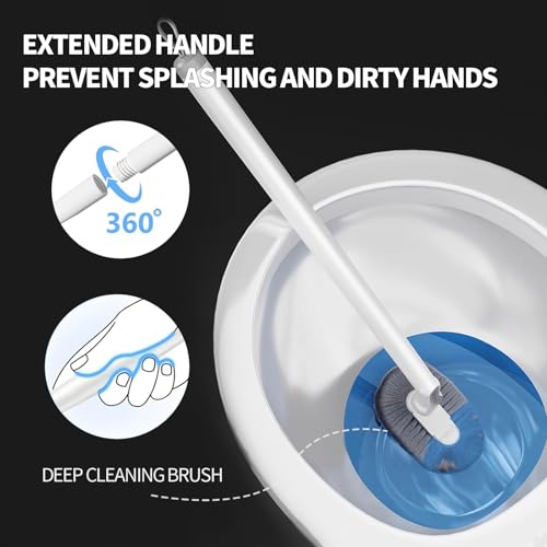 Image of 2 Set Toilet Brush and Brush Holder Set, Wall Mounted Toilet Bowl Brush with Hideaway Caddy,Toilet Cleaner Brush Built-in Drip Tray,Toilet Scrubber Brush Bathroom,Toilet Cleaner with Curved Design