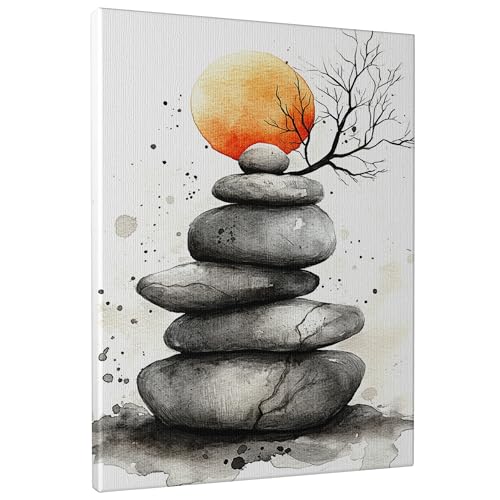 Abstract Rock Balance Wall Art, Gray Stone Stacking Poster Print, Zen Home Decor for Living Room, Bedroom, Office, Meditative 8x12 Inch