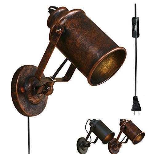 Kiven Metal Pail Wall Sconces 1-Light Plug-in Lighting Minimalist Loft Vintage Wall Lamp for Living Room Bar Loft Bulb Included (Copper)