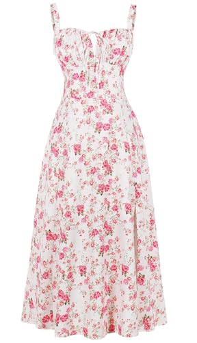 Image of GOLDSTITCH Women's Floral Midi Corset Dress Boho Flowy Slit Dresses for Women Going Out A Line Casual Sundress