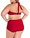 LALAGEN Women's High Waist Halter Bandeau 2 Piece Plus Size Bikini Swimsuit red XXL