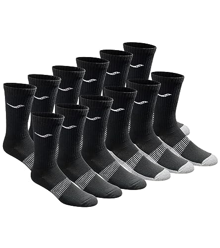 Image of Saucony Men's RunDry Mesh Ventilating Comfort Fit Performance Crew Socks, Available in L-XL (3, 6, 12 Pairs)