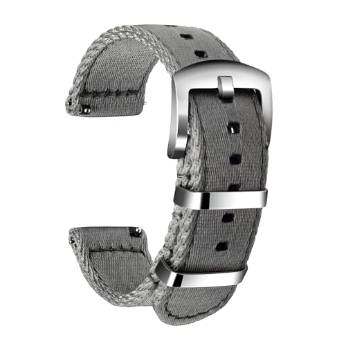 Ullchro Nylon Watch Strap Replacement Canvas Watch Band Military Army Men Women - 18mm, 20mm, 22mm, 24mm Watch Bracelet with Stainless Steel Silver Buckle (24mm, Gray)