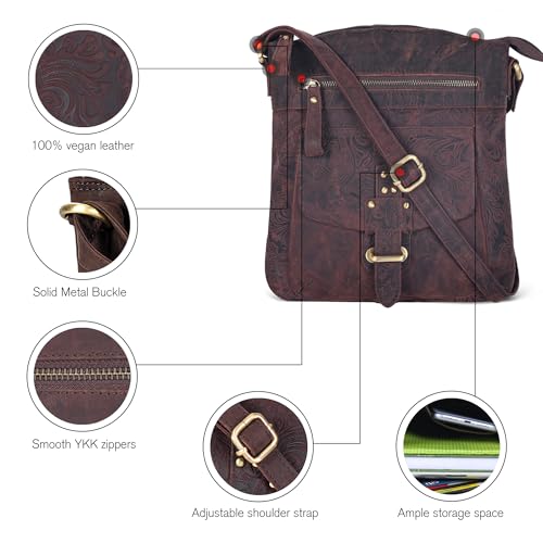 Image of Oak Leathers Leather Crossbody Bag For Women With Adjustable Sling Strap - Medium Size Crossover Shoulder Handbag Purse