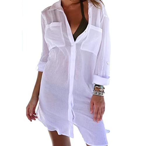 JFAN Damen Strandkleid Bikini Chiffon Sommer Cover Ups Strandponcho Bademode Strand Vertuschen Crinkle Tunika Shirt für Reisen Urlaub