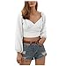 Produktbild Aploa Tank Top Damen Rückenfrei Sexy V-Ausschnitt Atmungsaktiv Chiffon Blusen Oberteile Damen Elegant Langarm Für Business T-Shirt Damen Schulterfrei Einfarbig Hemd(Weiß.L)