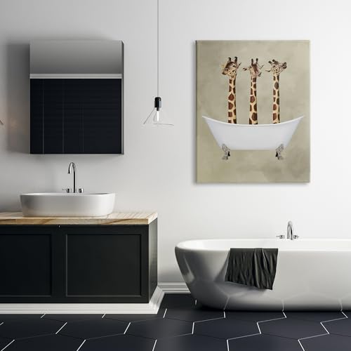 Image of Stupell Industries 'Three Giraffes In A Bathtub', Canvas Art, 36 x 48 Inches, Easy to Hang and Sturdy, Made in USA, by Coco de Paris