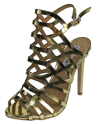 Sandales de gladiateur femme talon aiguille doré 10 cm, nu-pieds habillés TM020
