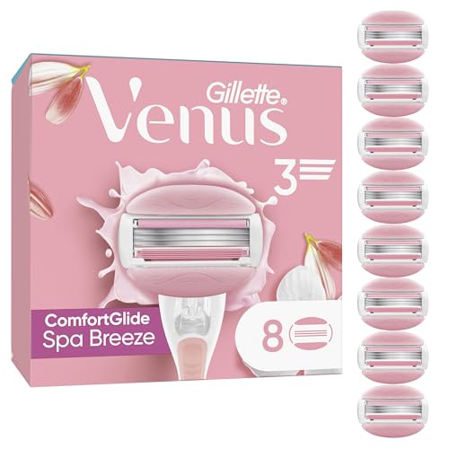 Gillette Venus Comfortglide Spa Breeze Women's Razor Blade Refills, Pack of 8, 3 Built-in Blades for a Smooth, Close Shave That Lasts